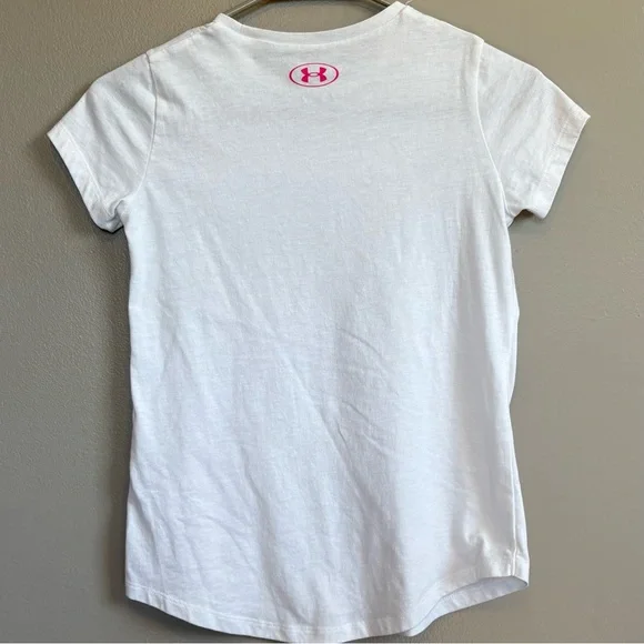 🤍5 for 20$ Under Armour Girls White and Pink Short Sleeve Tee Size Youth Medium - Picture 8 of 8